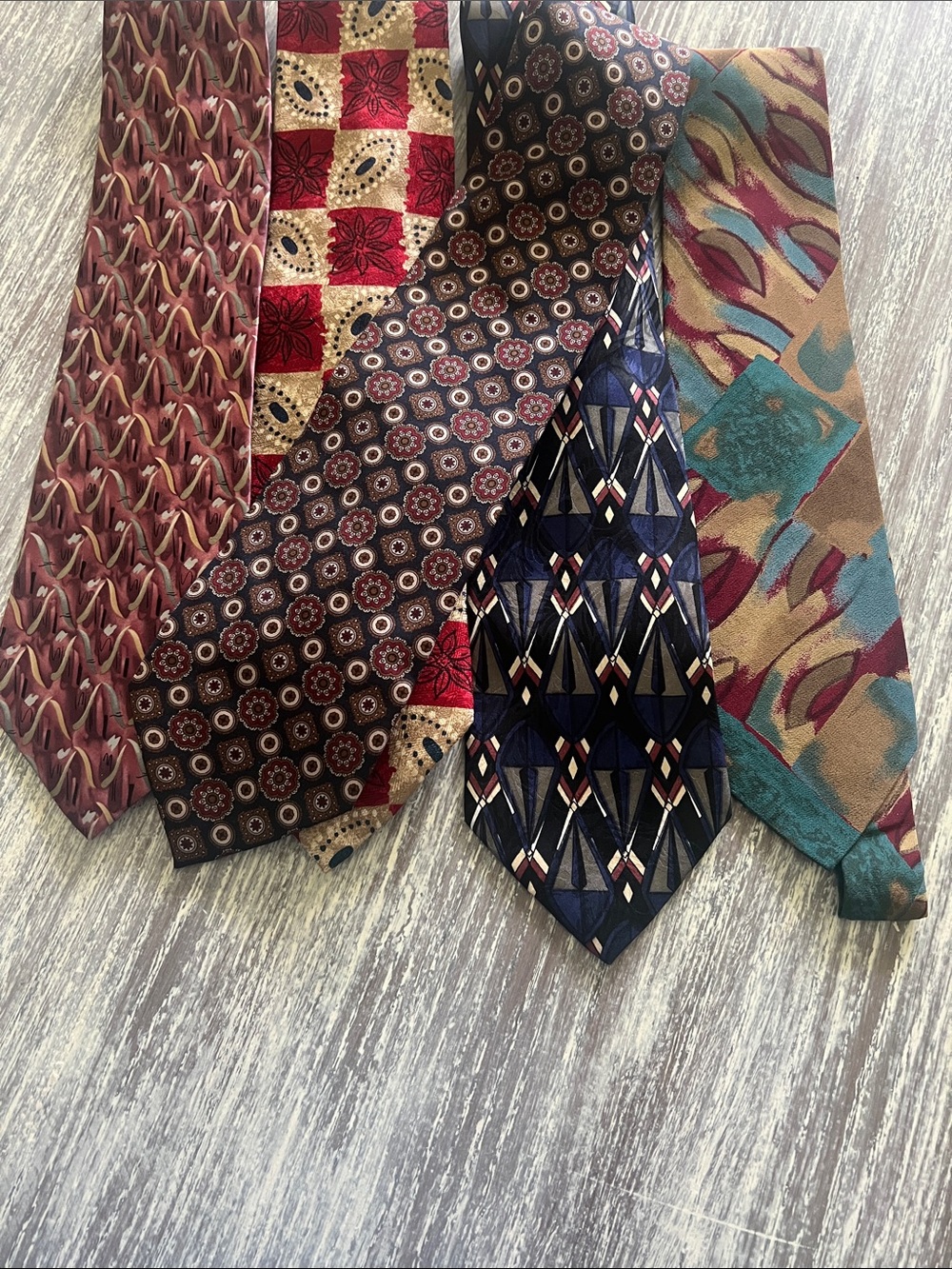Set of 5 Classic Men's Necktie Assortment - Brown, Red, Blue, Teal. Silk